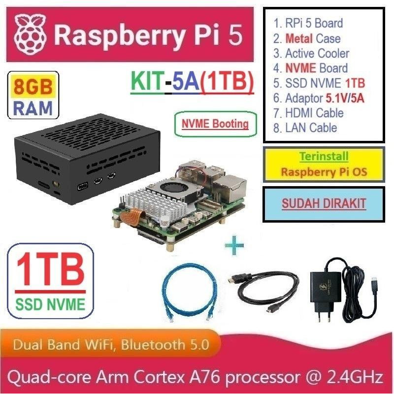 KIT-5A(1TB)  Raspberry Pi 5 (8GB RAM) KIT NVME SSD 1TB - Complete SET